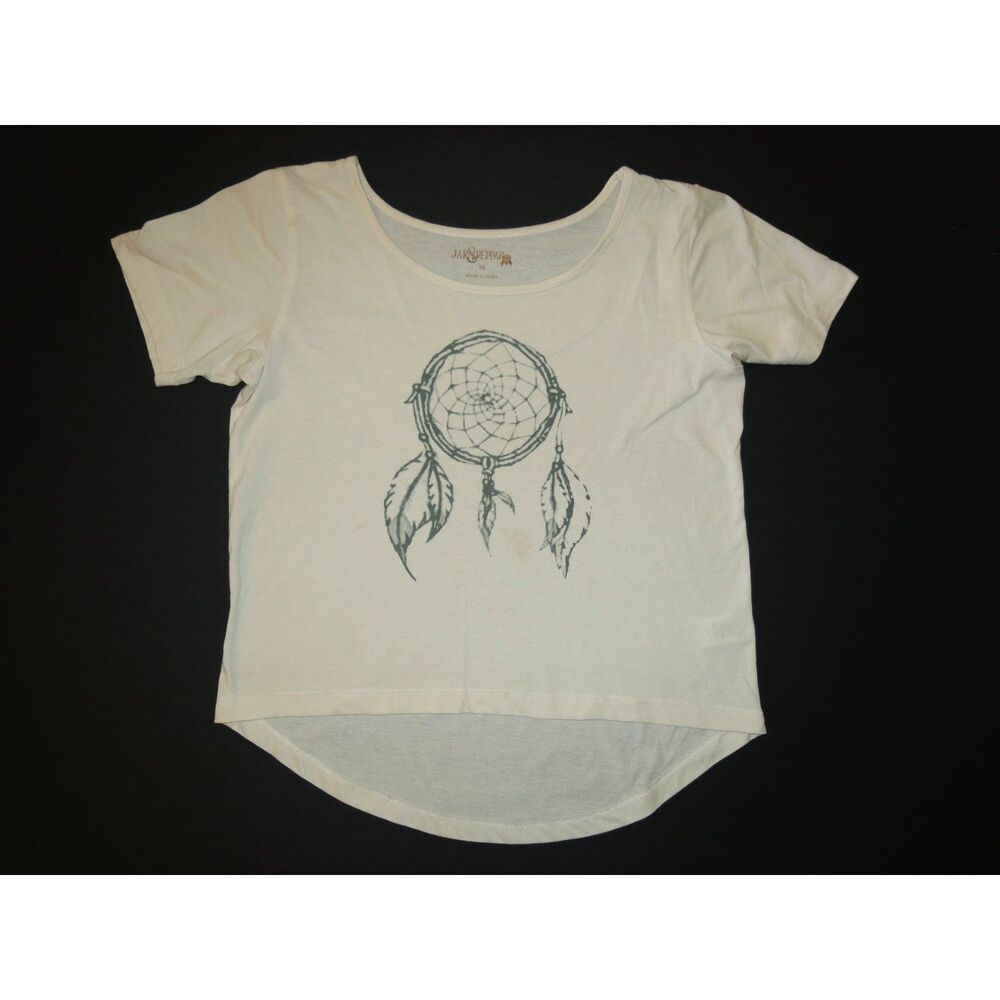 Jak & Peppar Girls Top 10 12 14 16 cream gray dream catcher cropped t-shirt boho - Picture 2 of 8